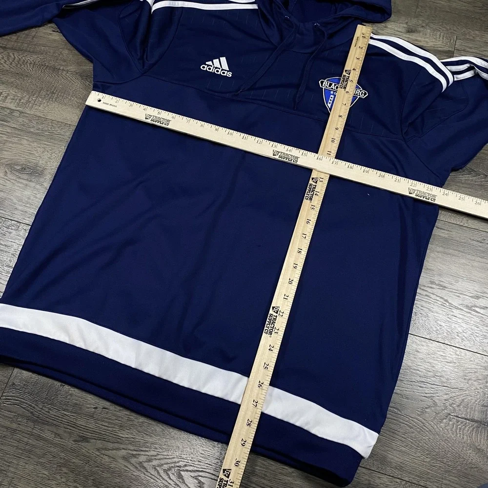 Adidas Hoodie Mens XL Navy Blue Blacksburg Soccer Pullover 3‎ Stripe Sweatshirt